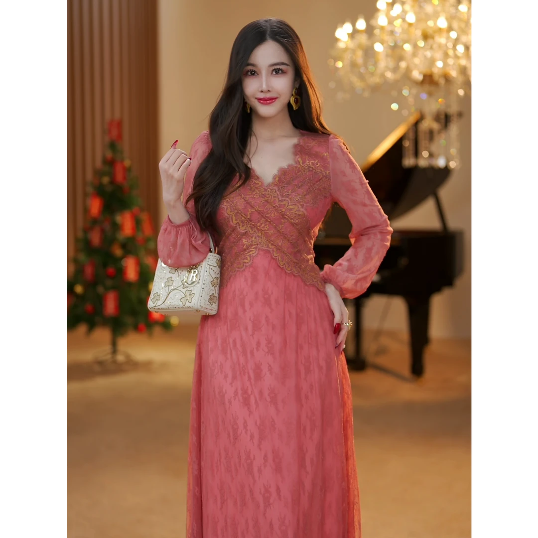 【JOSIE定制】粉黛佳人 法式新品显瘦时尚气质日常连衣裙-YL20107