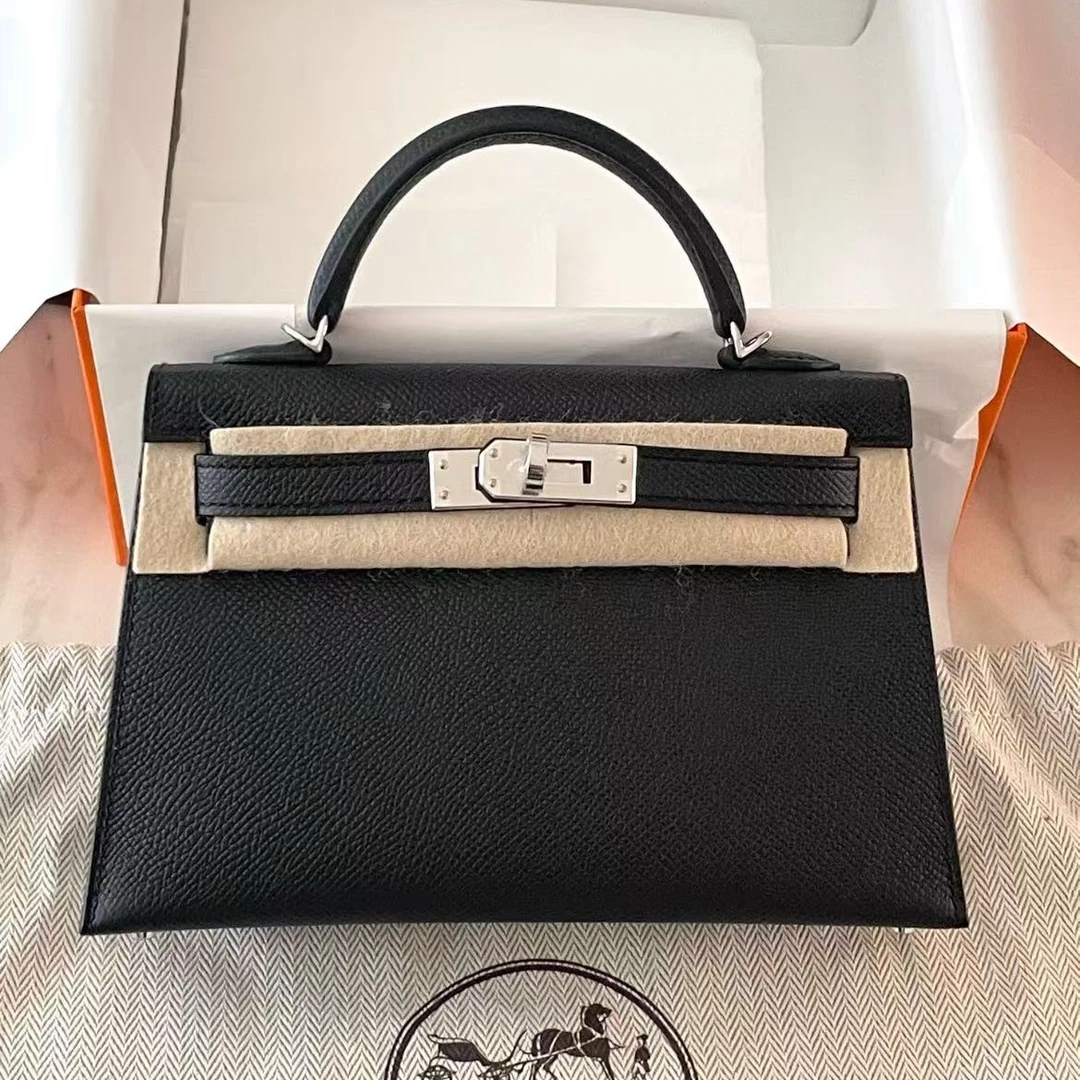 未使用 Hermes/爱马仕 miniKelly二代黑银E皮 K刻