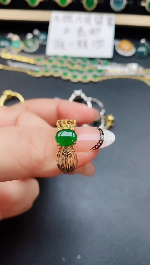 翡翠戒指银S925镶嵌50860