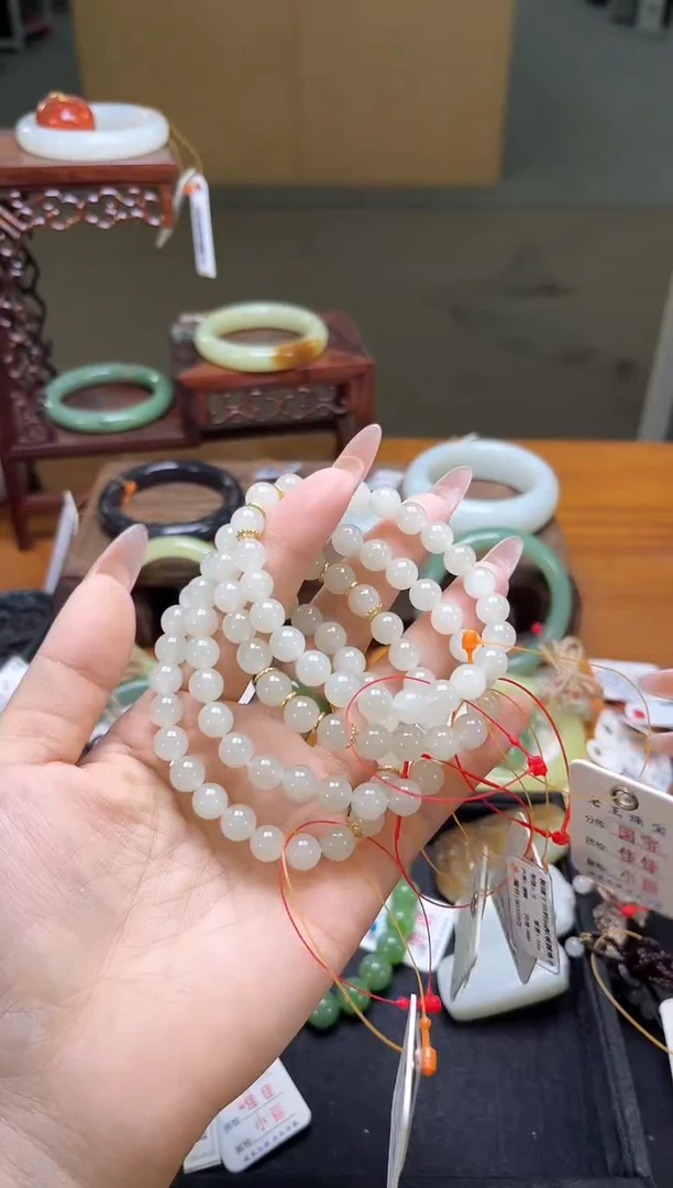 未镶嵌手串和田玉diy卡8新疆于田 圆珠 多样性发一