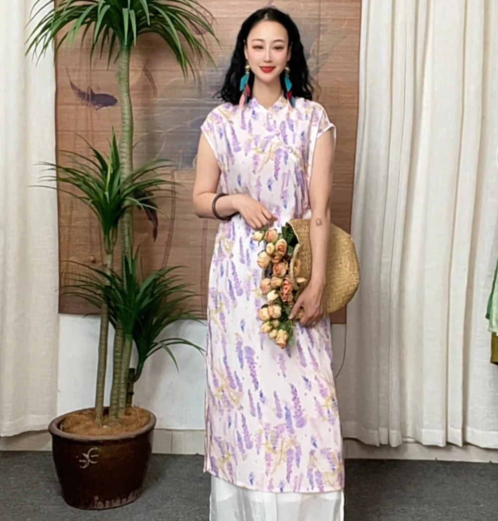 520-4新品正版口袋高定显瘦百搭气质文艺风复古棉麻禅意风旗袍裙