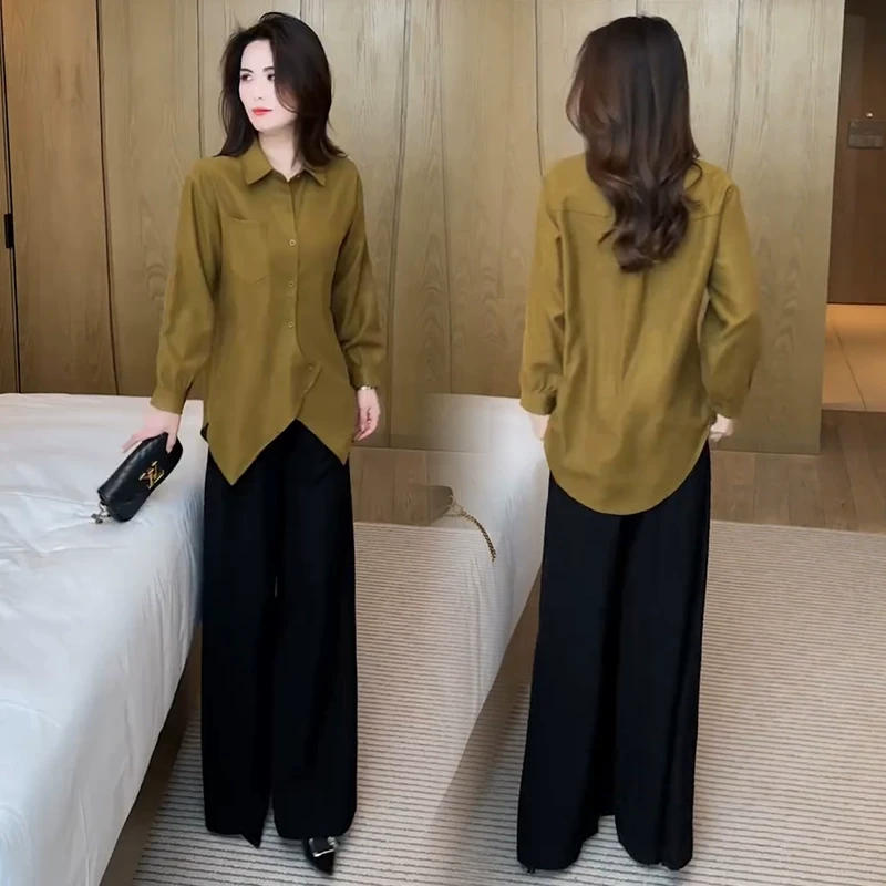 设计感时尚韩版衬衫女秋季新款宽松遮肚子显瘦衬衣不规则大码上衣