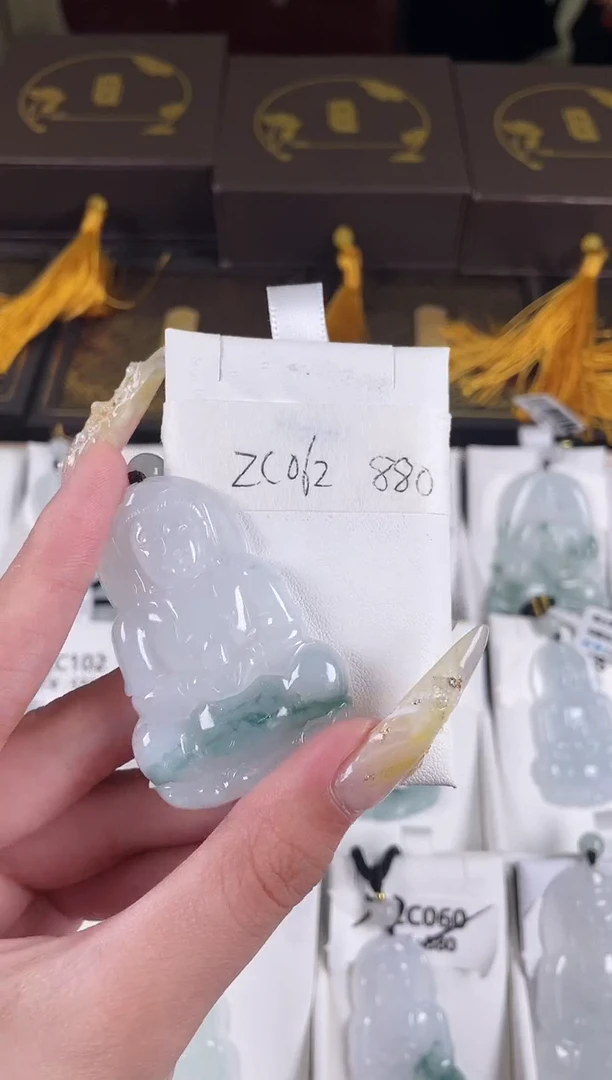 颈饰未镶嵌翡翠ZC062冰飘花观音+孤品+送同款绳子