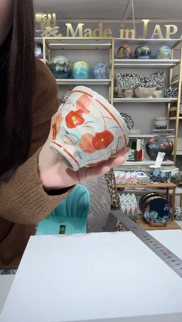 陶瓷手绘红果花手捧碗11cm一只