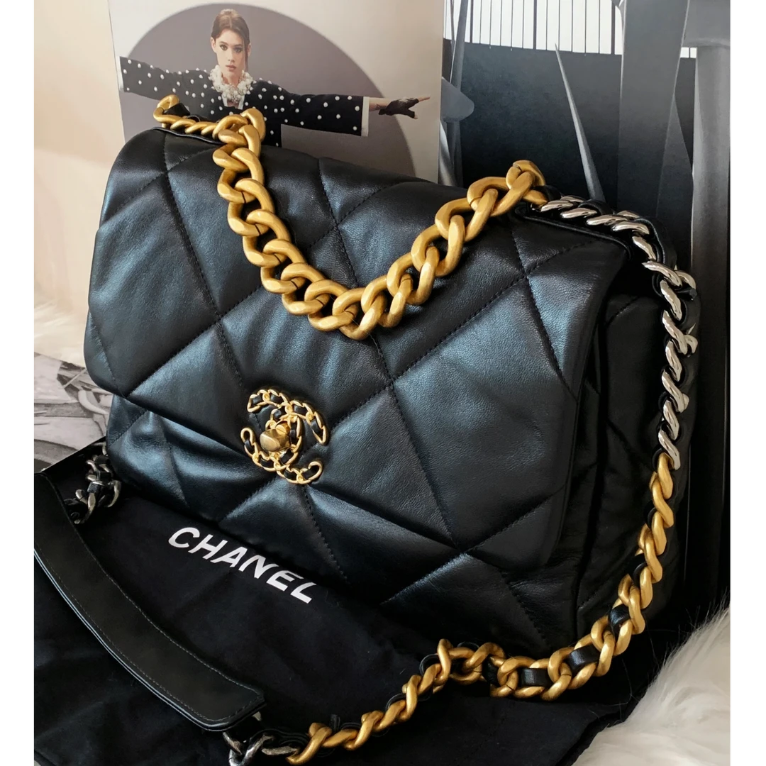 99新 Chanel/香奈儿 【杨贵妃专属】芯片中号黑金19bag斜跨包