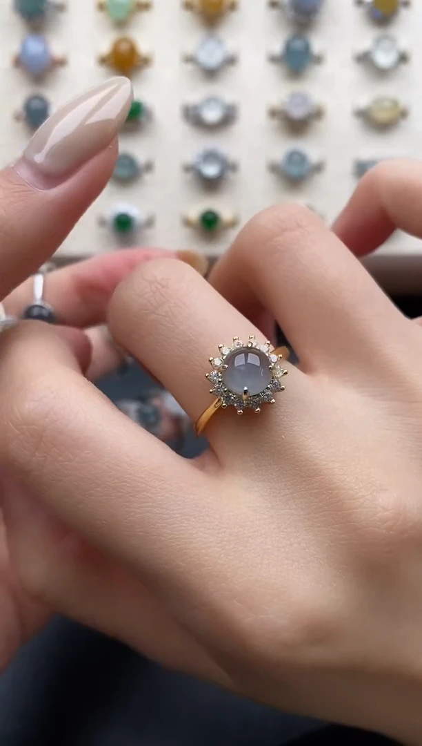 银S925镶嵌戒指翡翠一物一证一礼盒