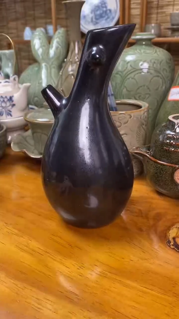 瓶黑釉花瓶摆件微瑕
