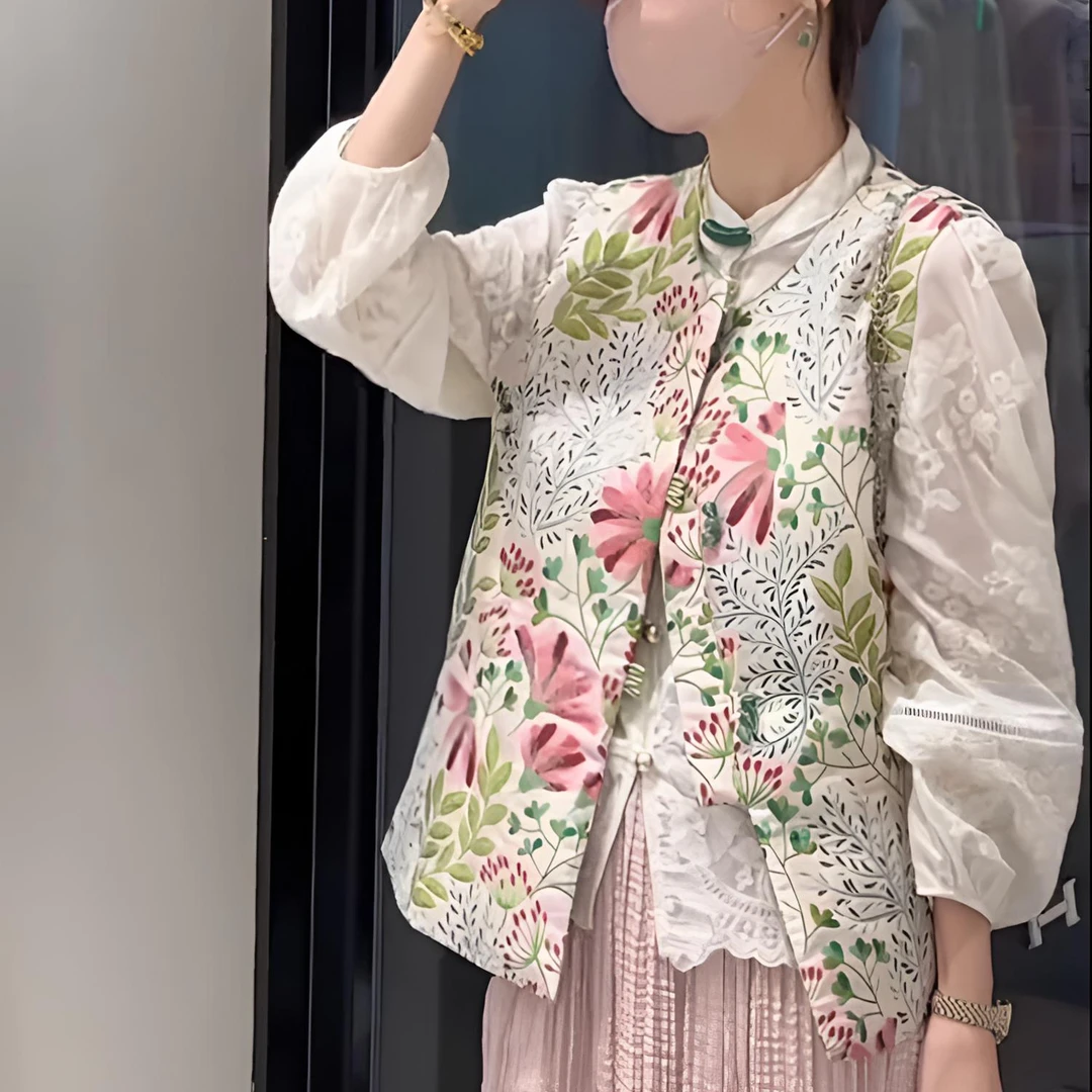 中式国风提花碎花刺绣马甲背心2025新款高端气质上衣唐装外套马夹