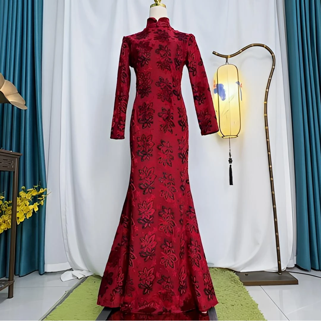 编码031 【红红火火】 2025春季新年款红色时尚气质复古国风鱼尾裙