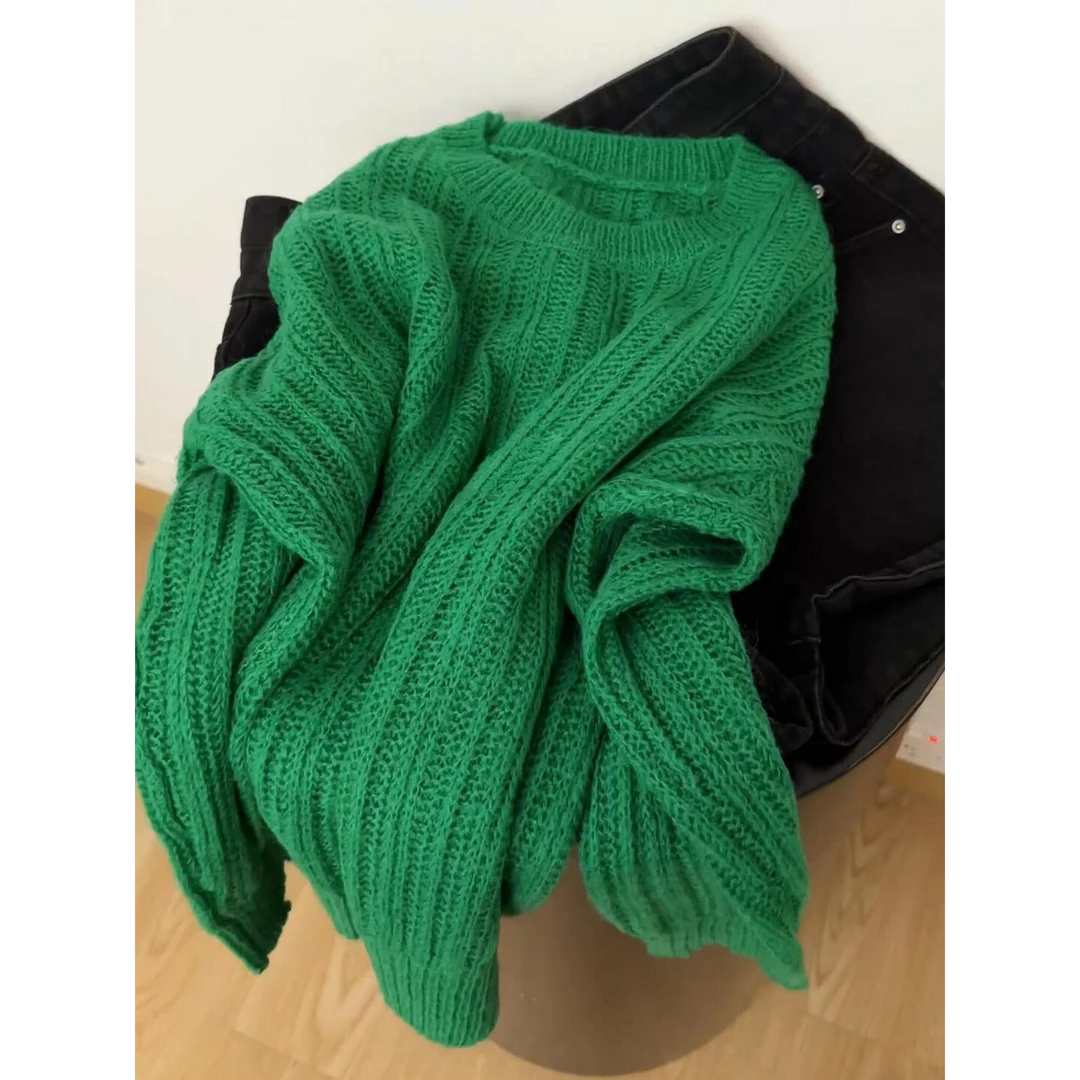 巨推荐，上身绝美！软糯慵懒感韩系森林绿针织衫女内搭外穿慵懒毛衣
