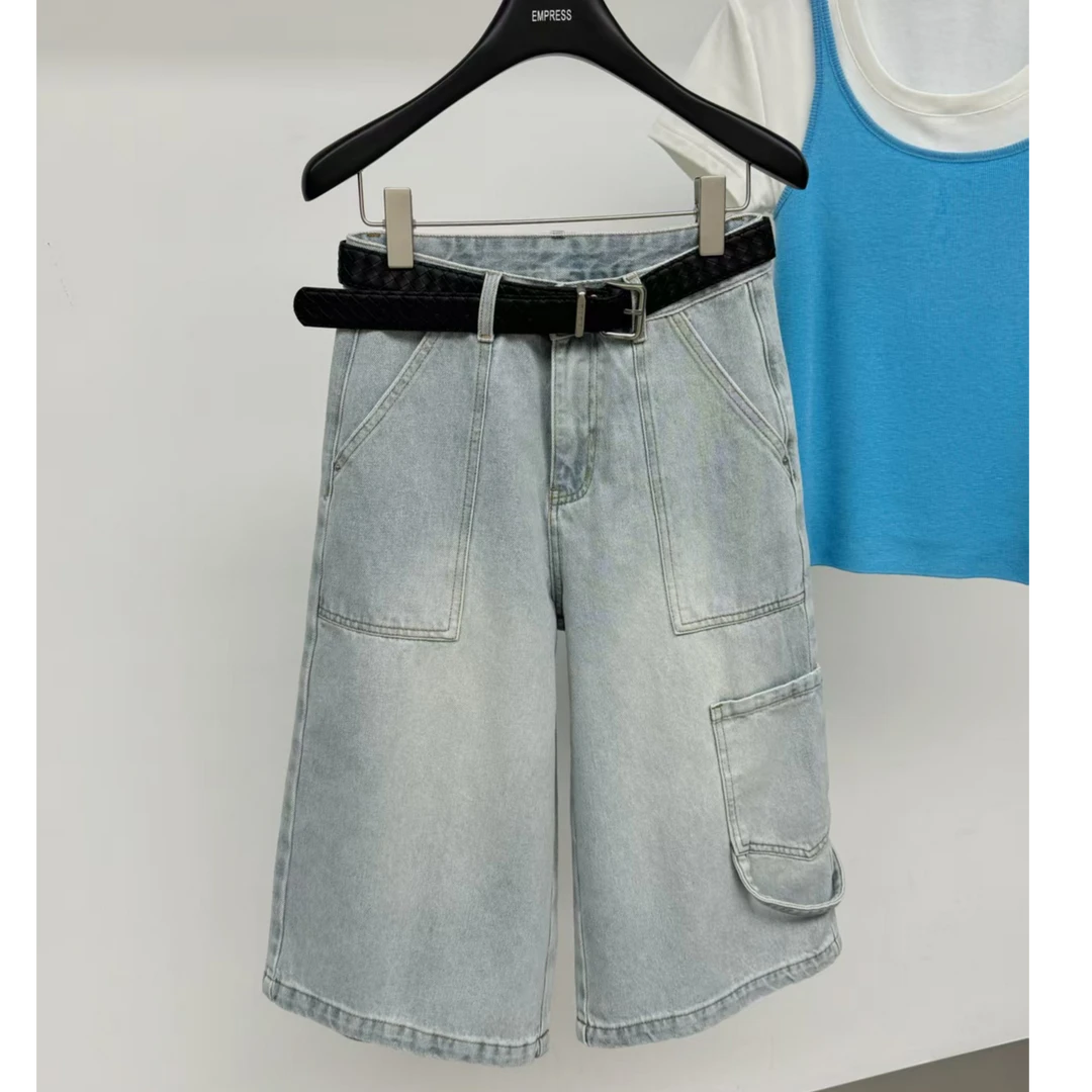 十三行Queen-夏季福秒宽松阔腿牛仔中裤#ZS8032