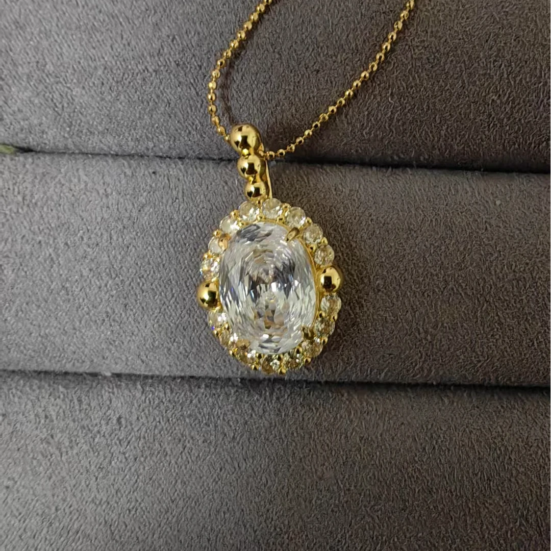 Q培育莫桑钻高定轻奢时尚吊坠豪镶满钻四爪镶嵌经典简约078210