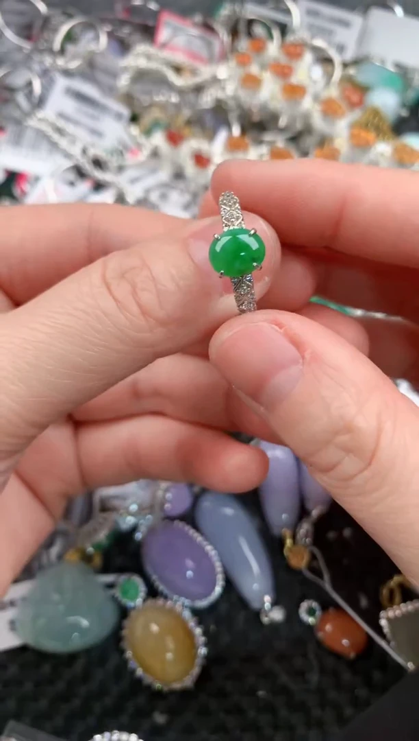 银S925镶嵌戒指翡翠999---6