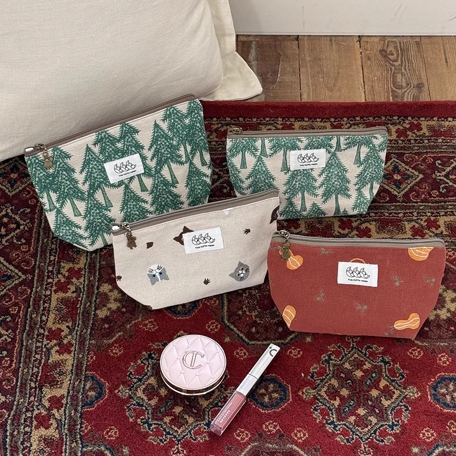 thefifthmoon原创可爱布标刺绣松树南瓜大容量化妆包收纳包