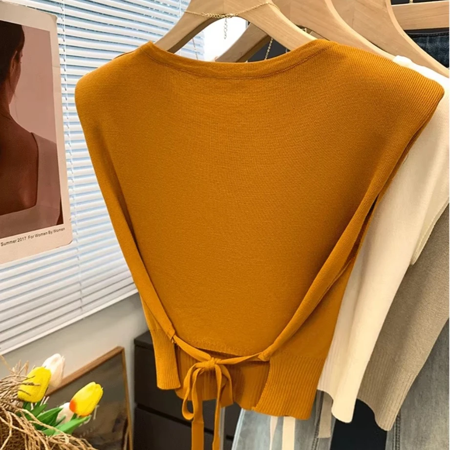 法式修身型背心纯色假两件显瘦韩版均码休闲气质抽绳