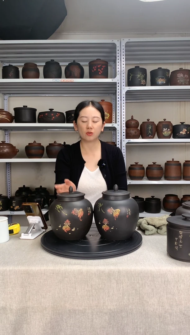 特价微瑕金鱼茶缸款一对