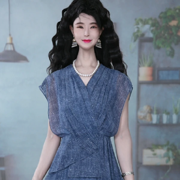 2025夏季新款时尚轻奢减龄优雅设计感遮肚子显瘦连衣裙M-4XL