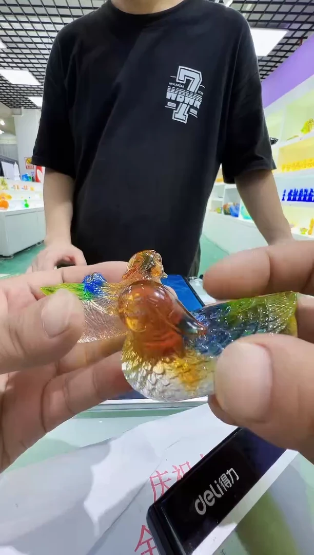 手工艺品琉璃广**姐古法琉璃鸳鸯摆件