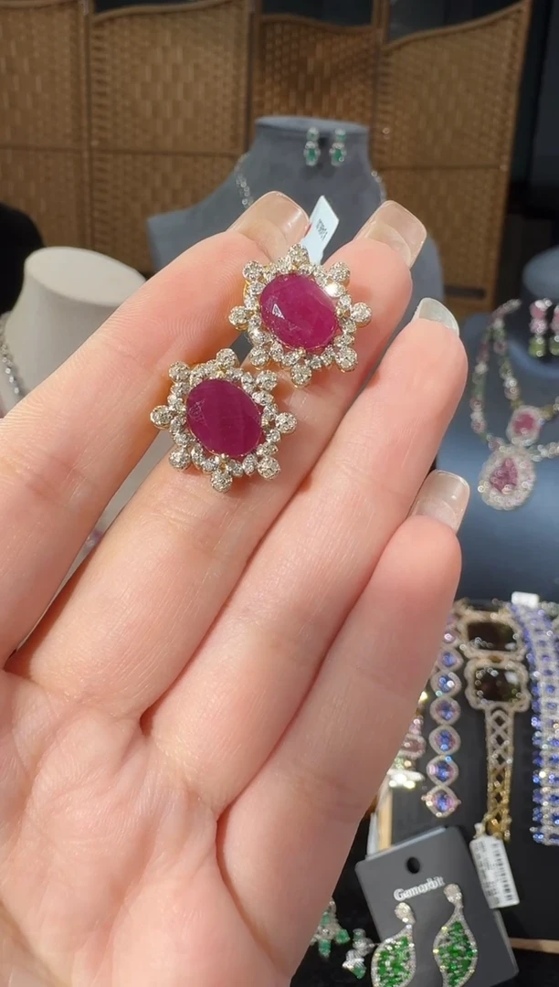 耳饰银S925镶嵌红宝石耳饰