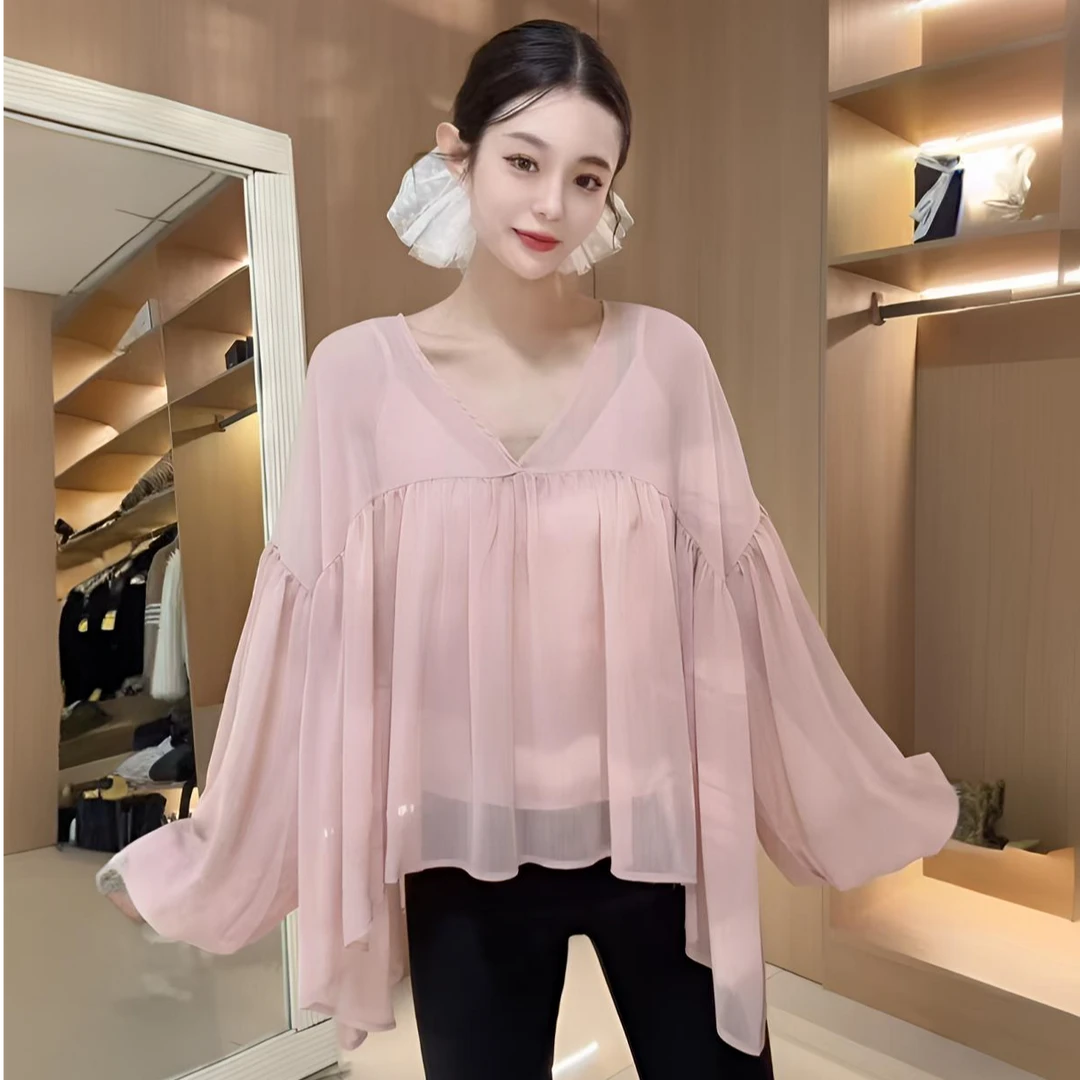 8033韩版定制款设计感超仙欧若风衬衫+吊带两件套