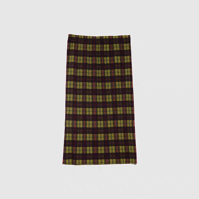 AUBRUINO原创设计2025春夏新款复古高级感格纹拼接手绘印花半身裙