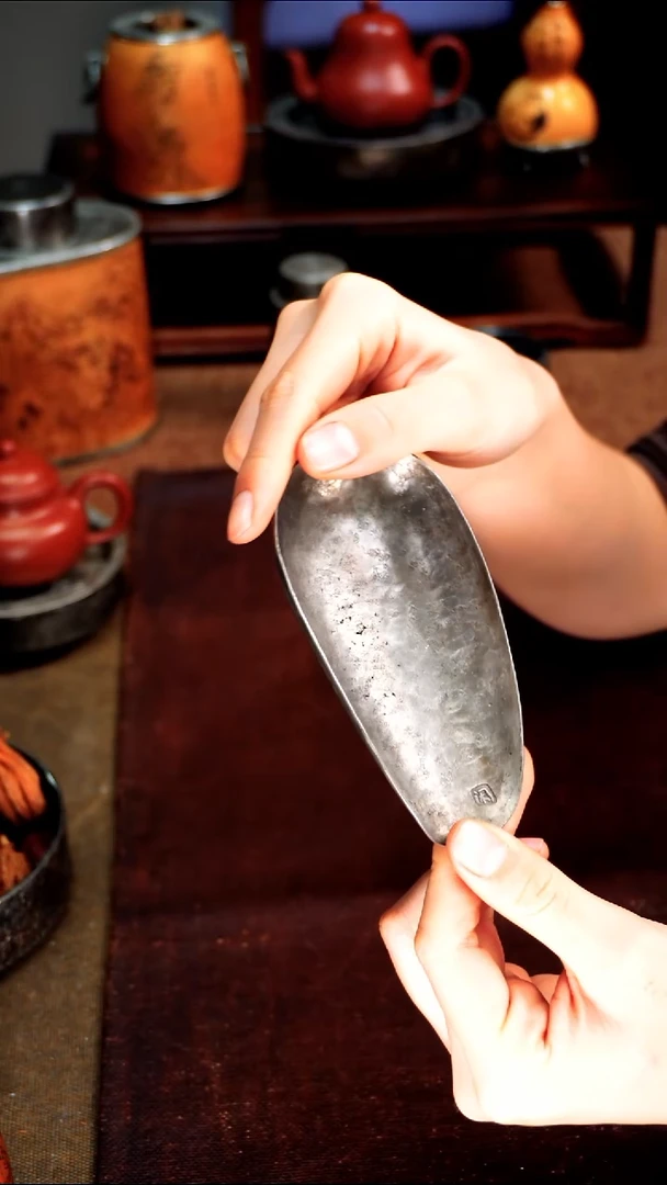 6558纯锡茶则镶铜片12*6.2