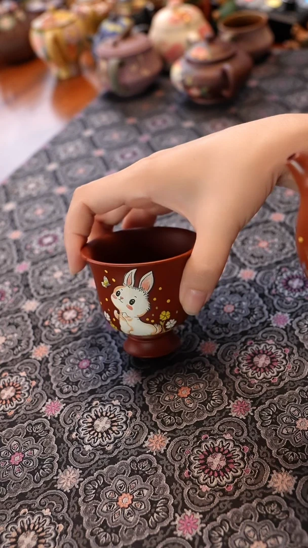 茶壶紫砂兔子杯大红袍