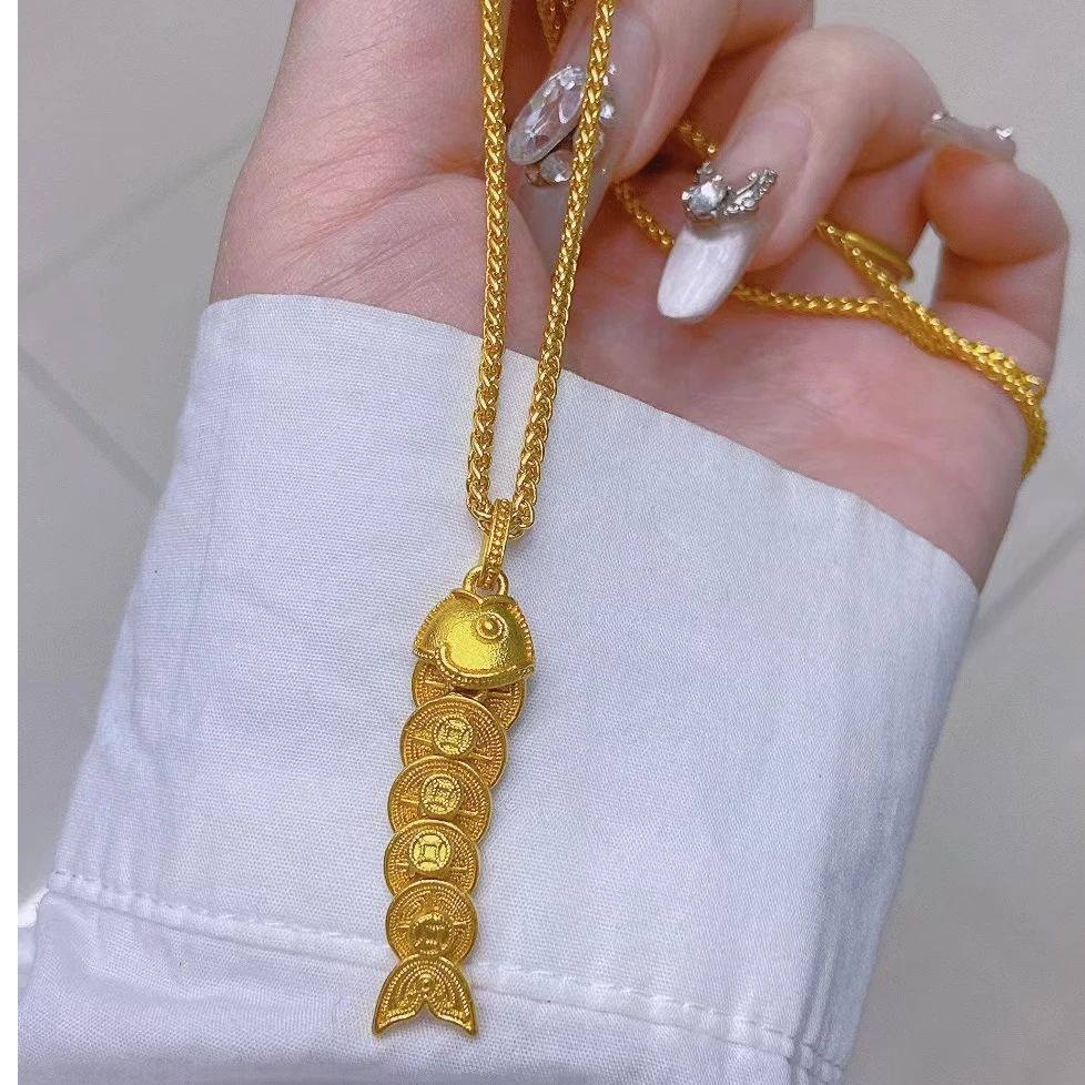 铜合金项链 五帝钱锦鲤+肖邦链时尚项链