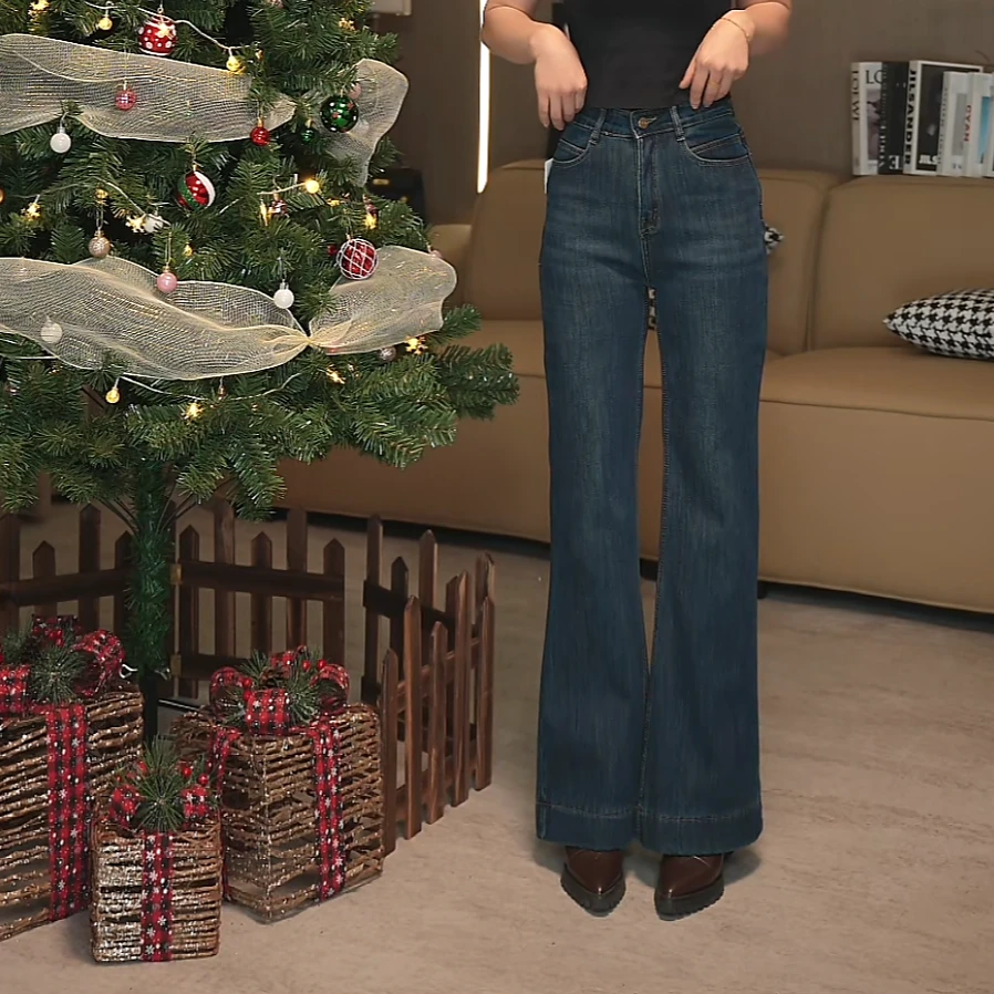 【瑶瑶专属】601【裤长98】高腰牛仔裤喇叭裤加绒加厚款宽松显瘦百搭