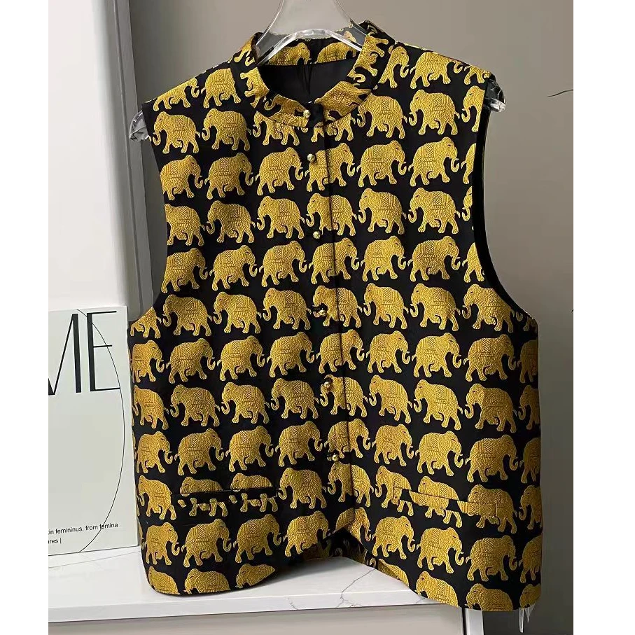 【金象~77】国风新中式春季小金象浮雕宋锦显贵气设计感马甲