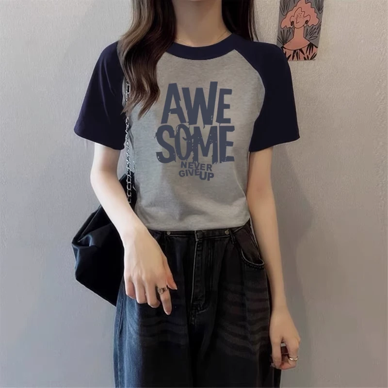 小众设计感正肩撞色短袖t恤女2025新款半袖时尚百搭洋气上衣夏季