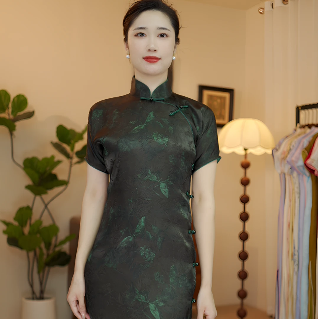 高端轻奢香云纱工艺古法全开襟旗袍（509）