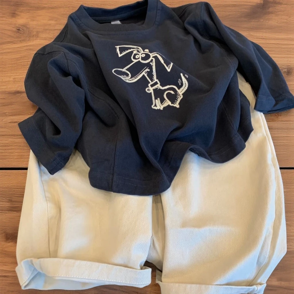 纯棉男童长袖套装2025秋季新款韩系中小童洋气儿童t恤长裤两件套