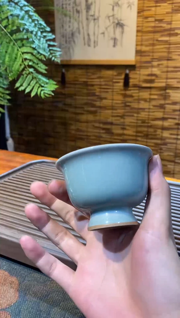 山隐青瓷龙窑柴烧杯子 高足杯粉青釉 50CC