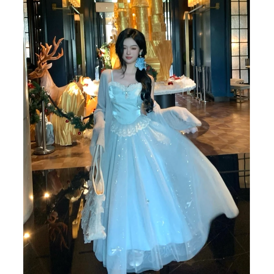 【糖糖】大码绝美吊带蕾丝拼接细闪半裙女套装2025春季新款11279