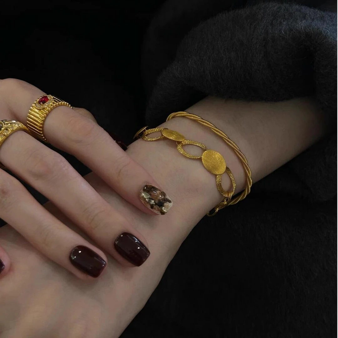 铜合金手链 中古金色环环相扣手链女轻奢小众精致高级感气质手饰