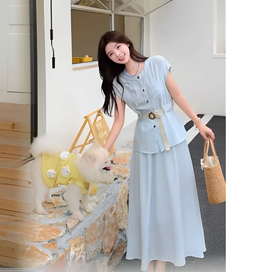 2695【衣长58裙长80】夏季新款2025收腰时尚无休上衣显瘦半身裙套装