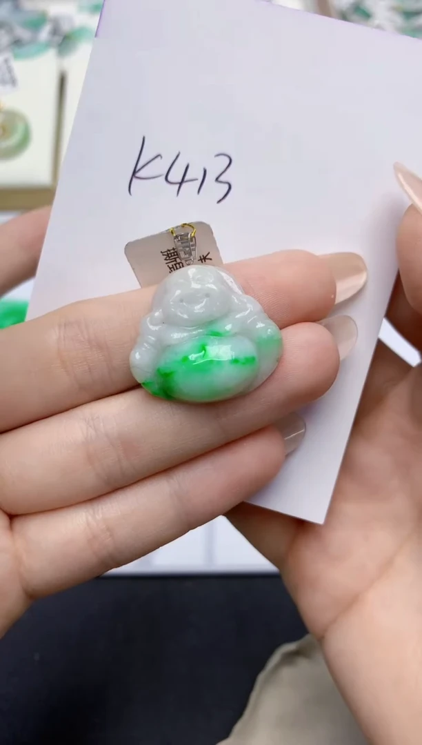 翡翠18K金镶嵌颈饰天然缅甸翡翠A货