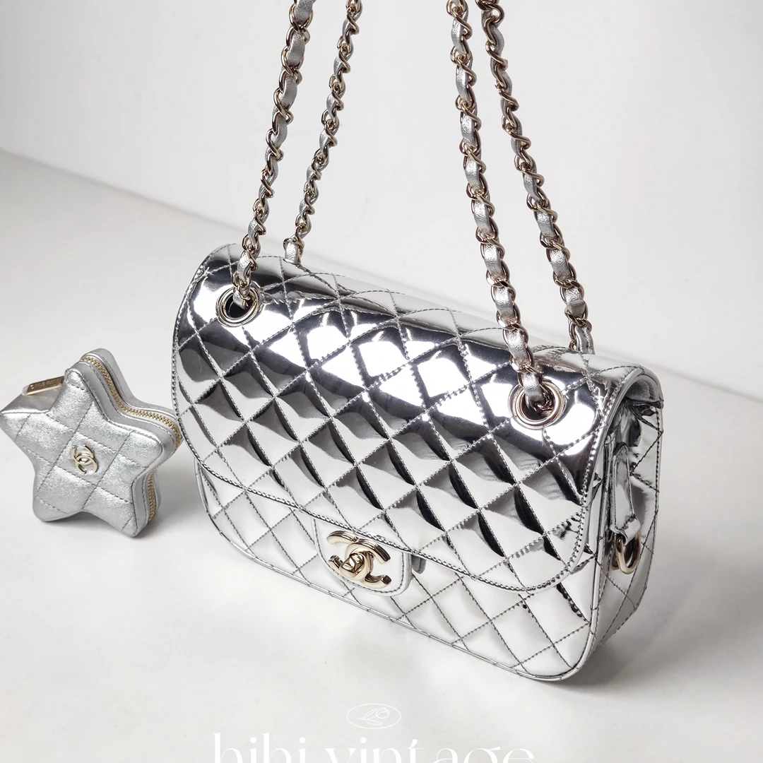 99新 Chanel/香奈儿 银色漆皮菱格纹星星链条包/15945785/一店