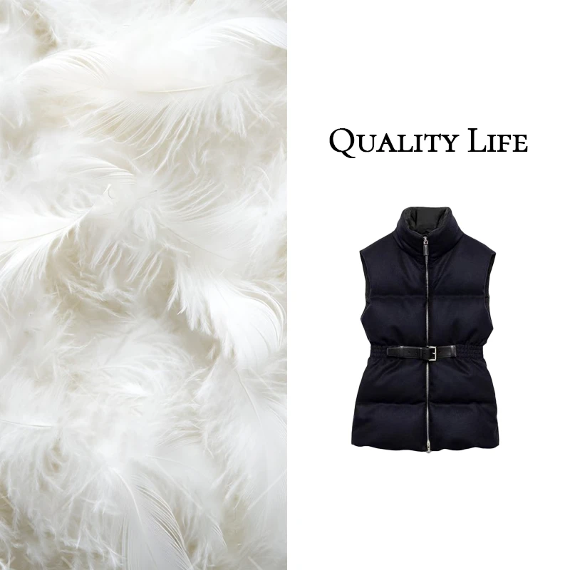 2025 冬季新款轻奢三角连帽束腰腰带休闲羽绒马夹Y3012