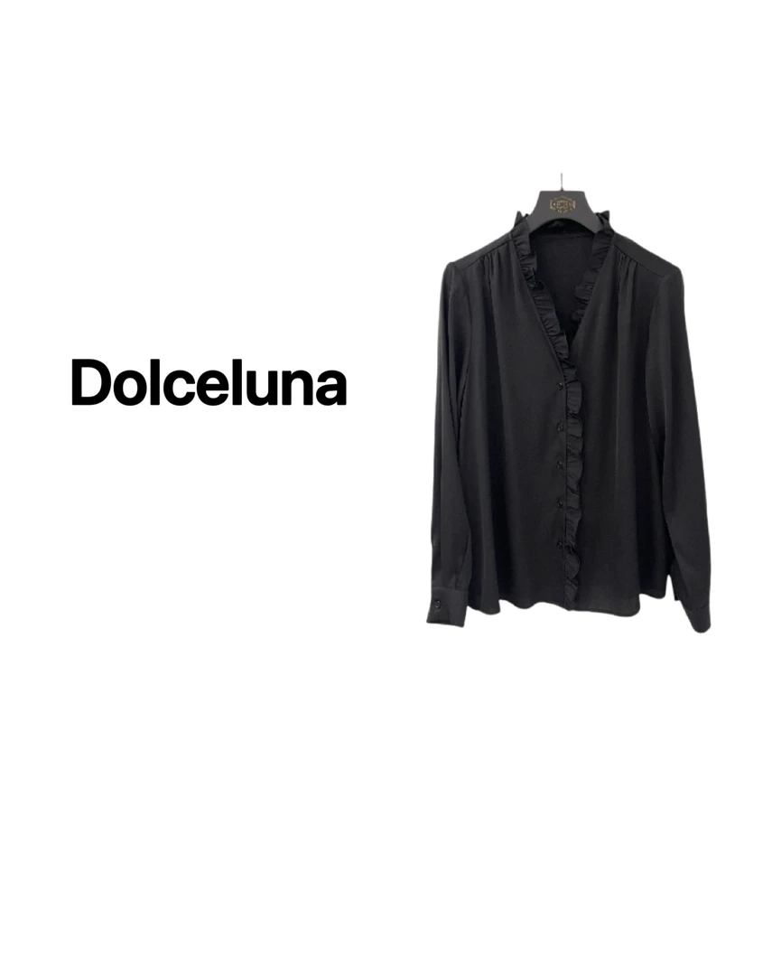 【月姐严选】早春21姆米真丝荷叶边V领女士气质长袖衬衣-16552