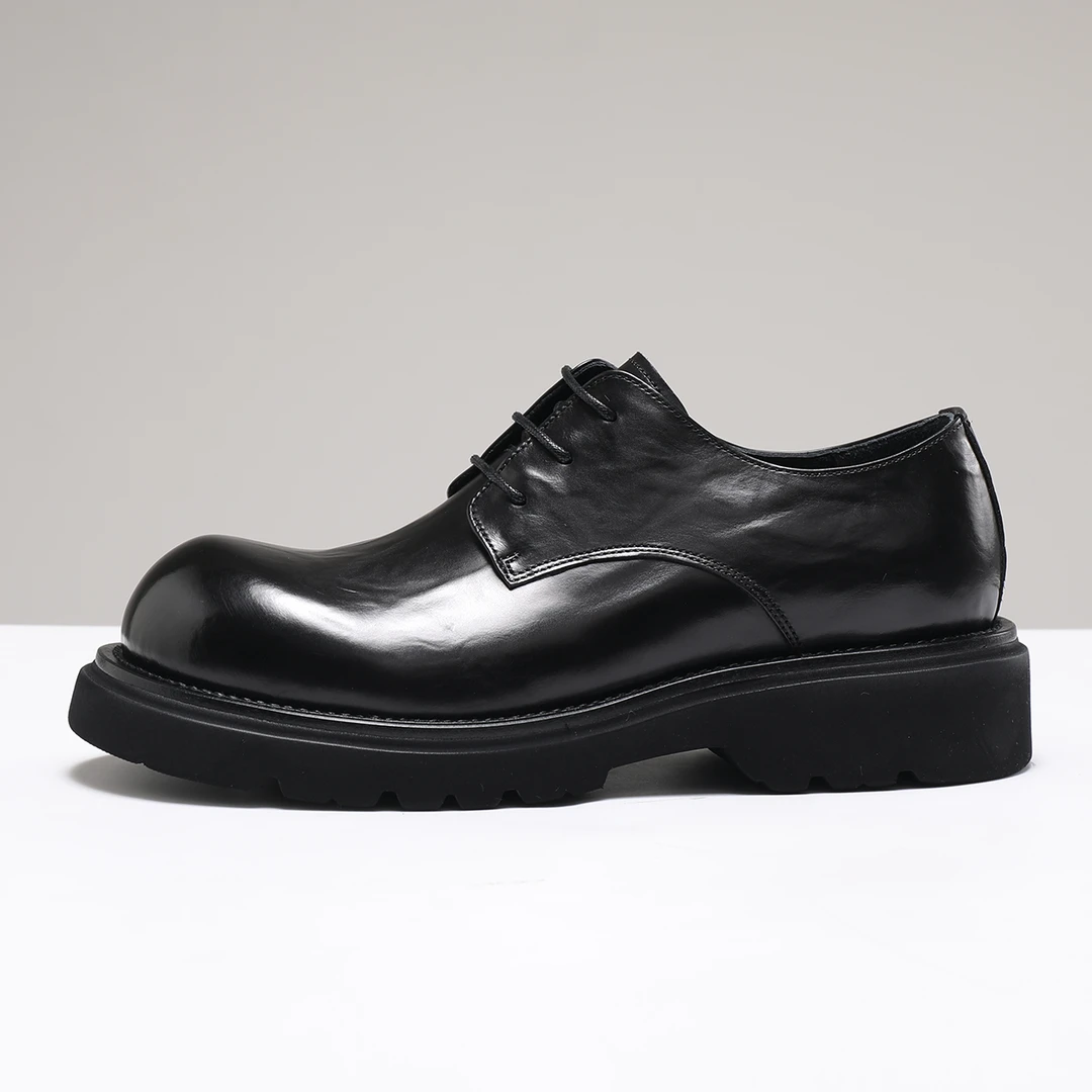 大头德比鞋英伦风厚底增高休闲皮鞋潮流时尚黑色男士单鞋圆头皮鞋