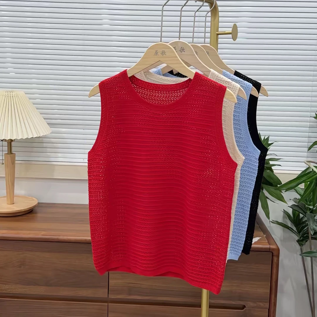 【原歌2】夏季新款110克圆领镂空无袖针织背心YG805