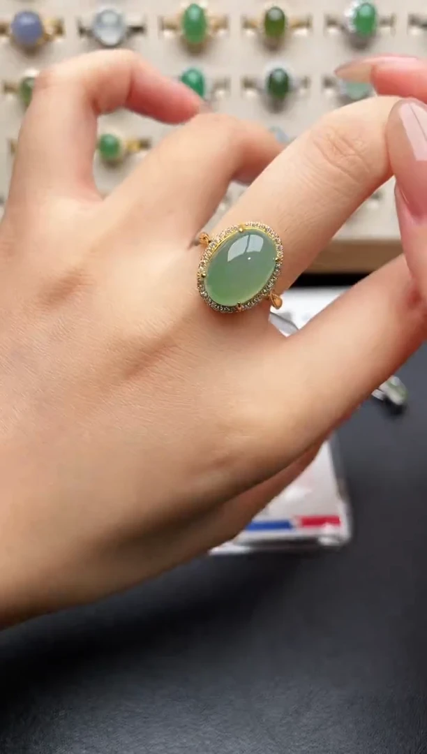 银S925镶嵌戒指翡翠一物一证一礼盒