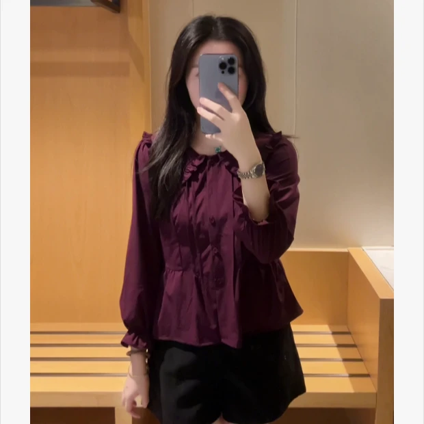 AML2 娃娃领法式甜美时尚秋季新款遮肚显瘦短款百搭气质衬衫