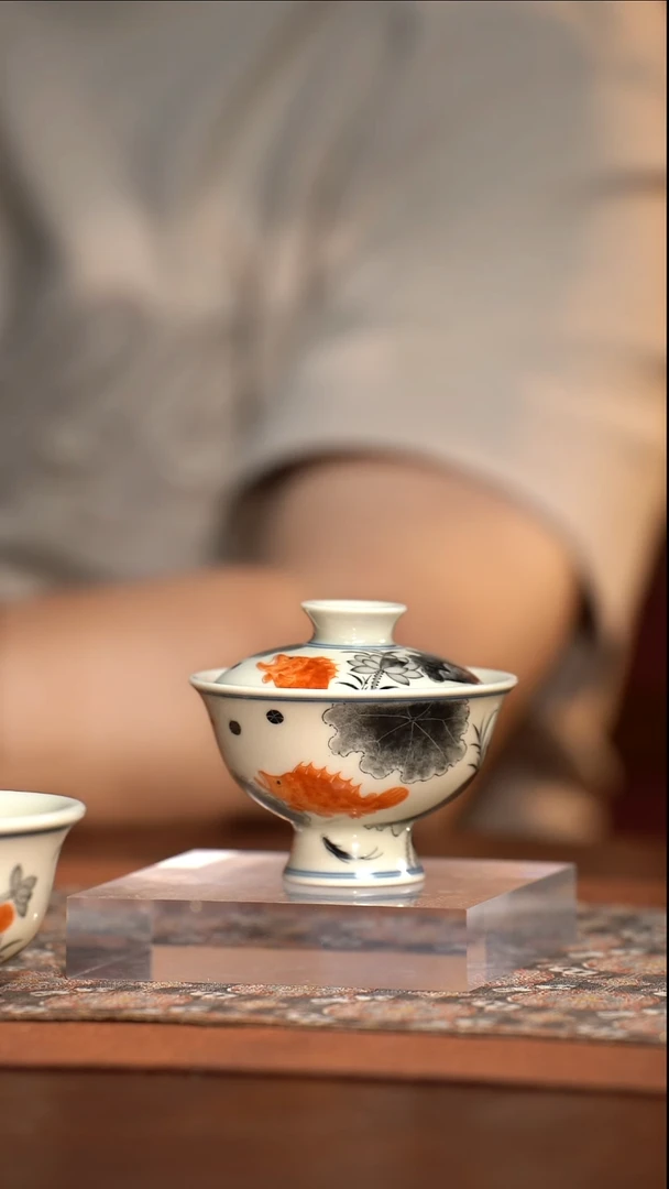 LQT立勤堂矾红墨彩鳜鱼盖碗余毅亲工