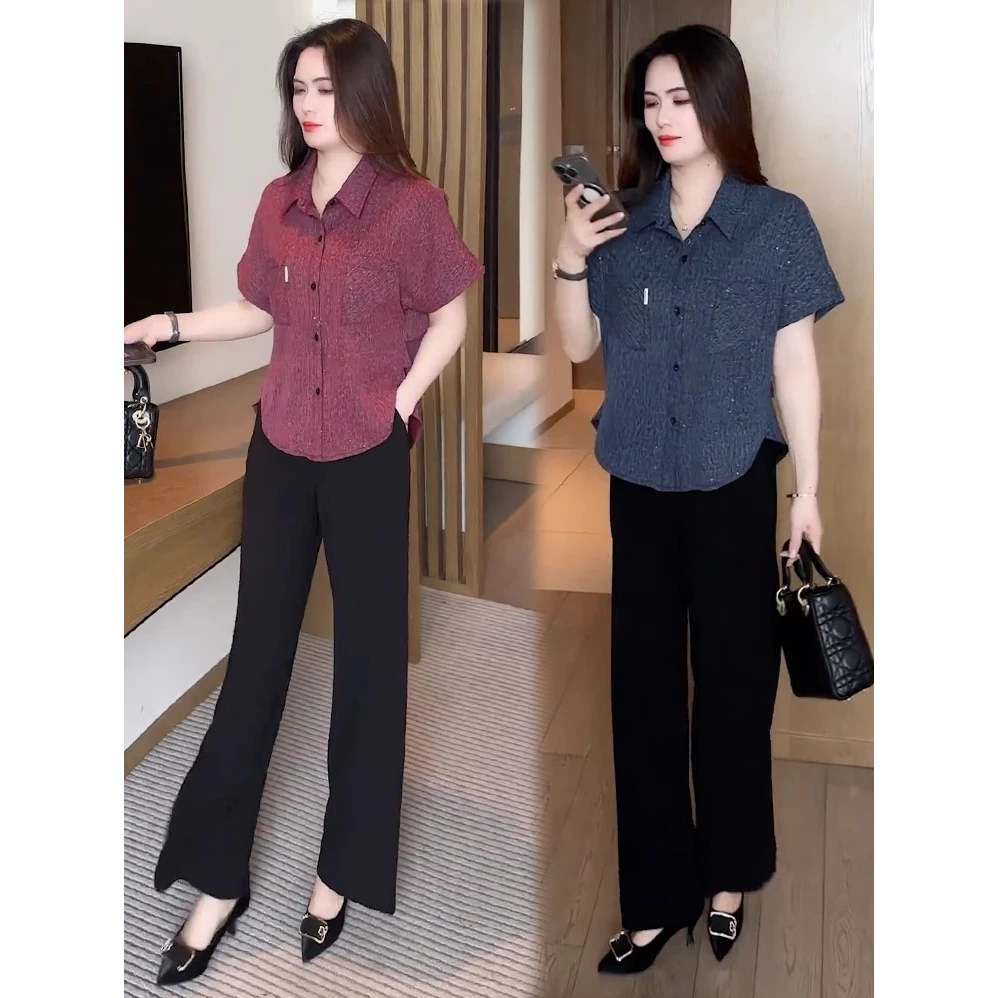 衬衫女2025夏季新款时髦洋气显瘦减龄休闲短袖气质百搭翻领衬衣潮