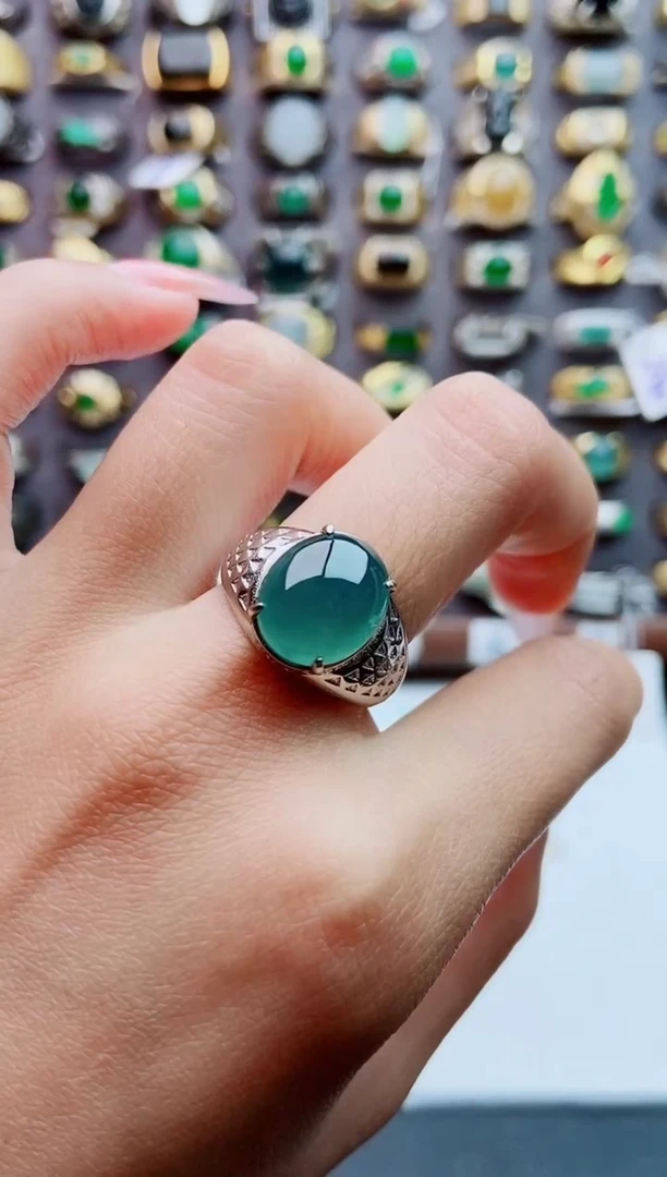 银S925镶嵌戒指翡翠天然翡翠男戒