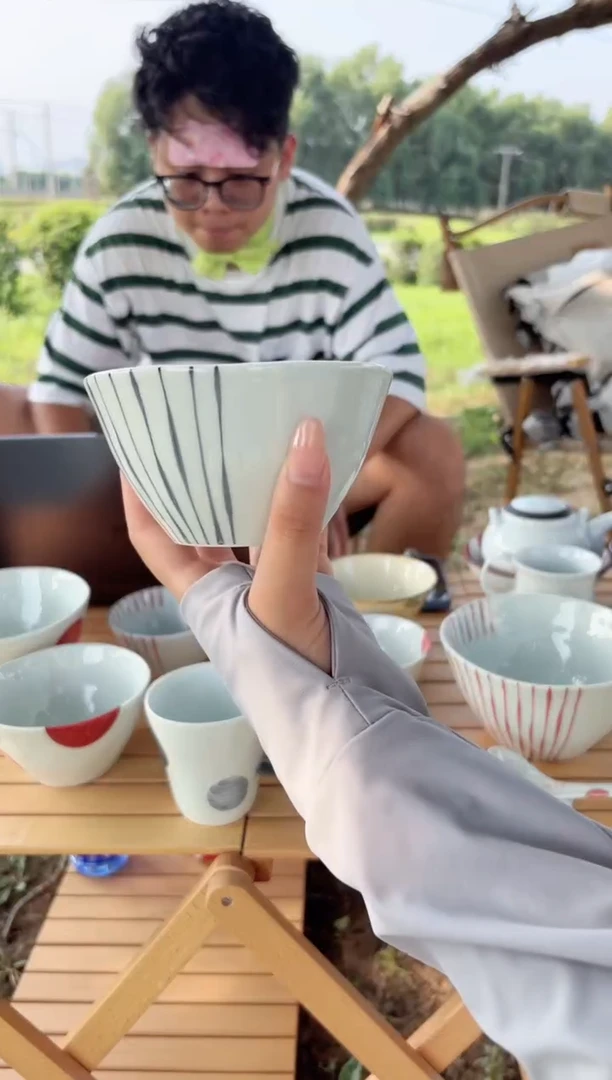 搪瓷よろけ縞 VボウルS 灰