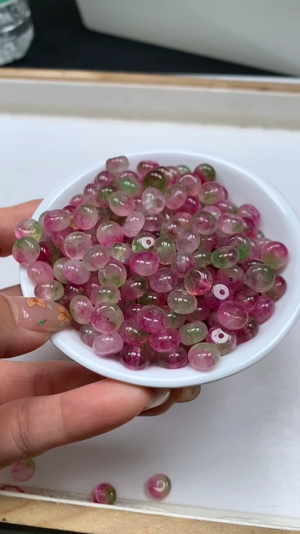 未镶嵌散珠碧玺A1779 西瓜碧玺算盘5*8mm20个6.8元